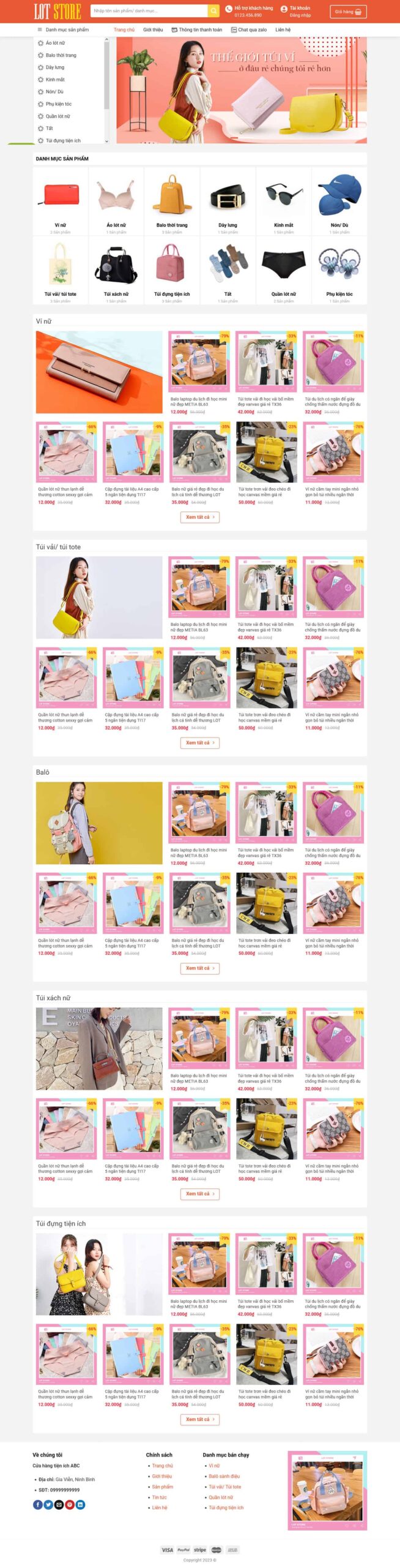 Website Bán Balo Túi Xách mẫu website bán hàng balo túi xách chuyên nghiệp