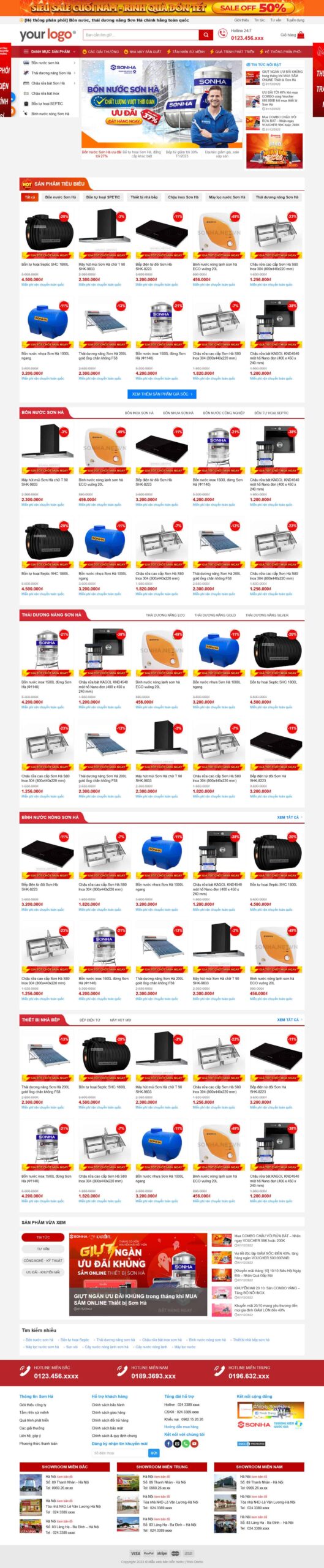 Website Bán Bồn Nước – giao diện website bán bồn nước Sơn Hà chuyên nghiệp