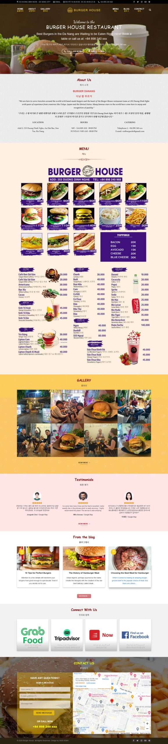 Giao diện Website Bán Burger nhà hàng burger menu và không gian quán online