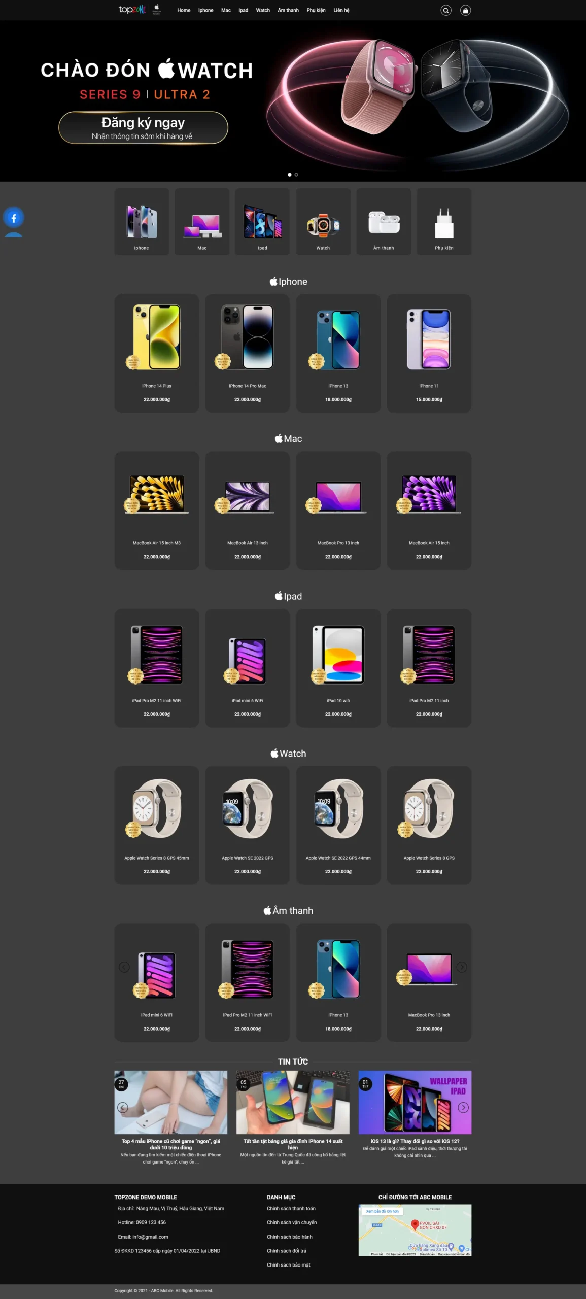 Website Bán Điện Thoại Giống Topzone – giao diện website bán điện thoại tối giản, bố cục rõ ràng.