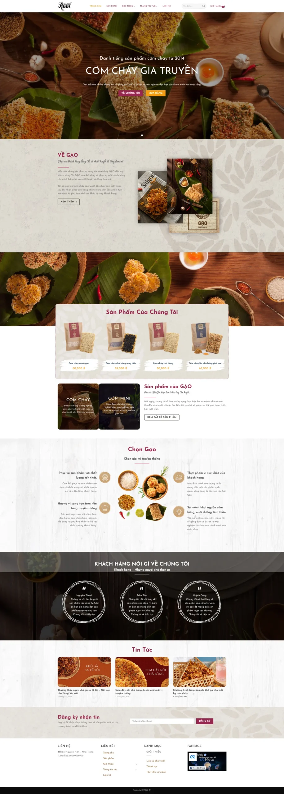 Website Bán Đồ Ăn Vặt Cơm Cháy giao diện bán cơm cháy gia truyền đồ ăn vặt online chuyên nghiệp