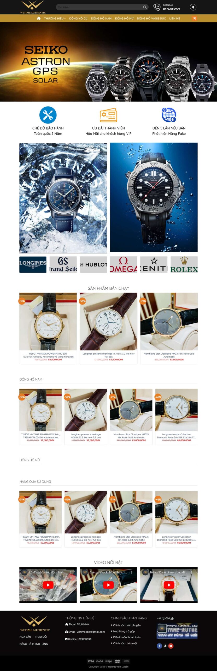 Website Bán Đồng Hồ 03 – giao diện website bán đồng hồ hiện đại, bố cục rõ ràng.