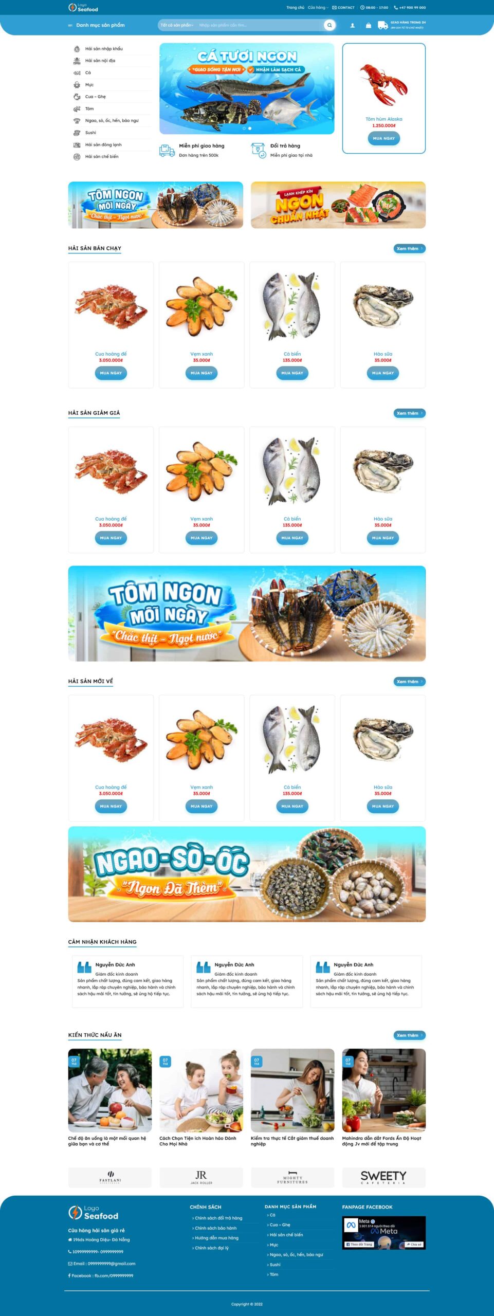 Giao diện Website Bán Hải Sản 01 hải sản tươi sống bán hàng online