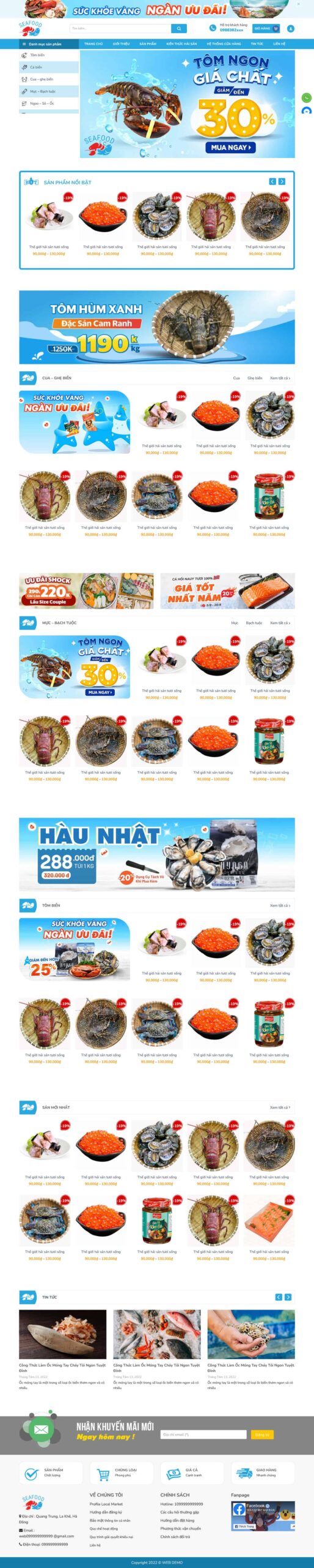 Giao diện Website Bán Hải Sản 02 hải sản tươi sống bán hàng online