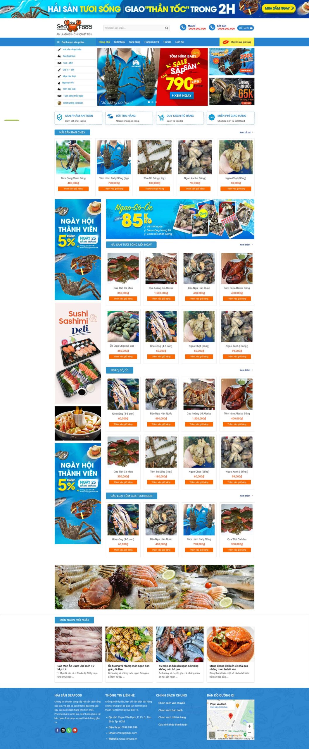Website Bán Hải Sản giao diện website bán hàng hải sản tươi sống chuyên nghiệp