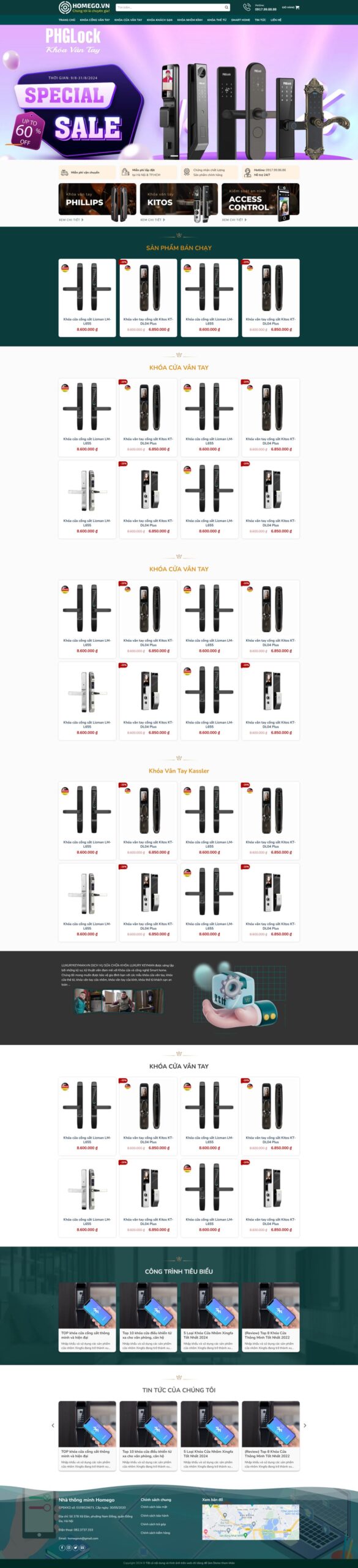 Giao diện Website Bán Khóa Cửa Vân Tay chuẩn SEO cho showroom khóa điện tử