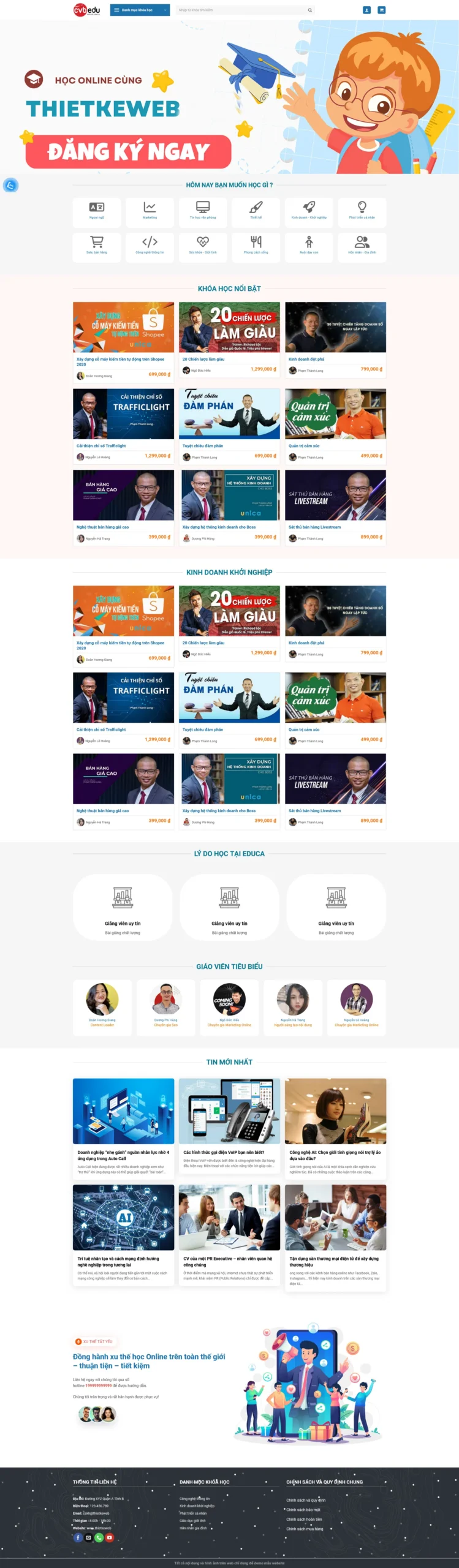 Website Bán Khóa Học 07 giao diện website giáo dục bán khóa học online hiện đại, tối ưu chuyển đổi đăng ký