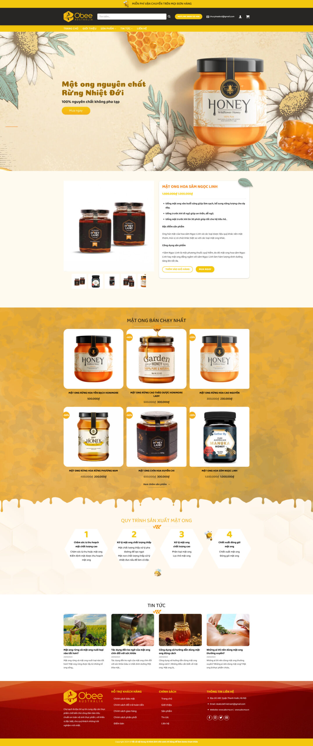 Website Bán Mật Ong 01 giao diện bán mật ong tự nhiên, hiện đại, chuyên nghiệp