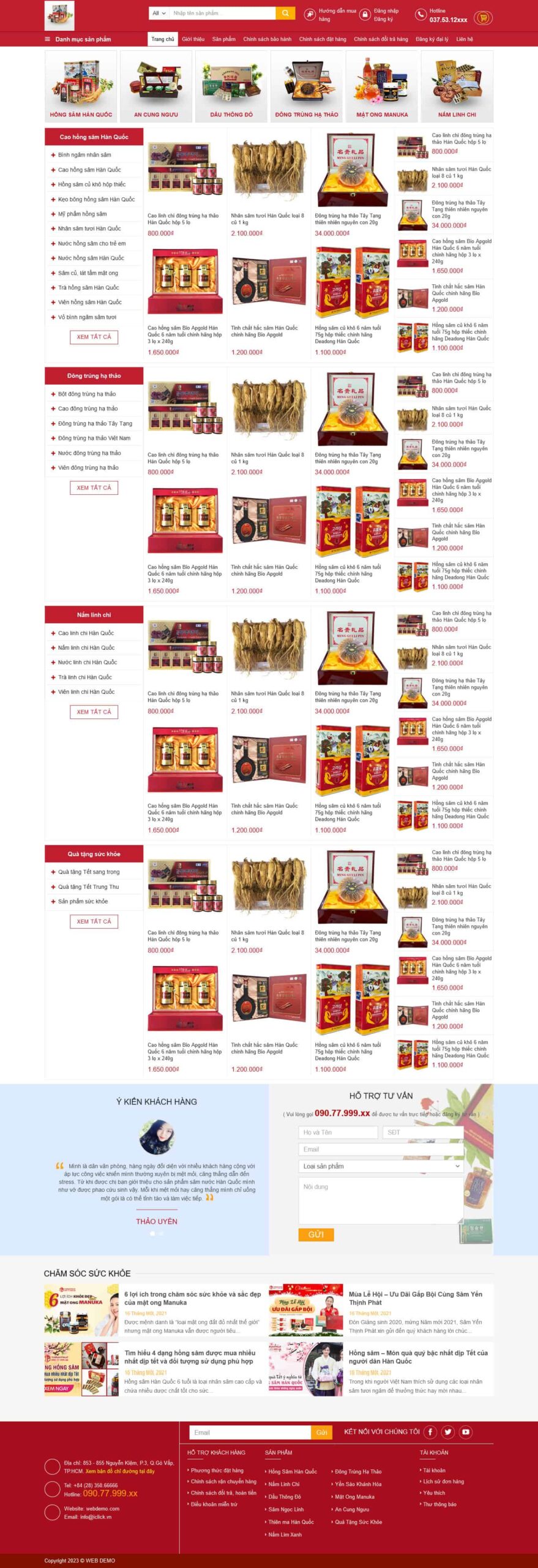 Website Bán Nhân Sâm giao diện bán nhân sâm và đông trùng hạ thảo chuẩn SEO cho cửa hàng kinh doanh sức khỏe