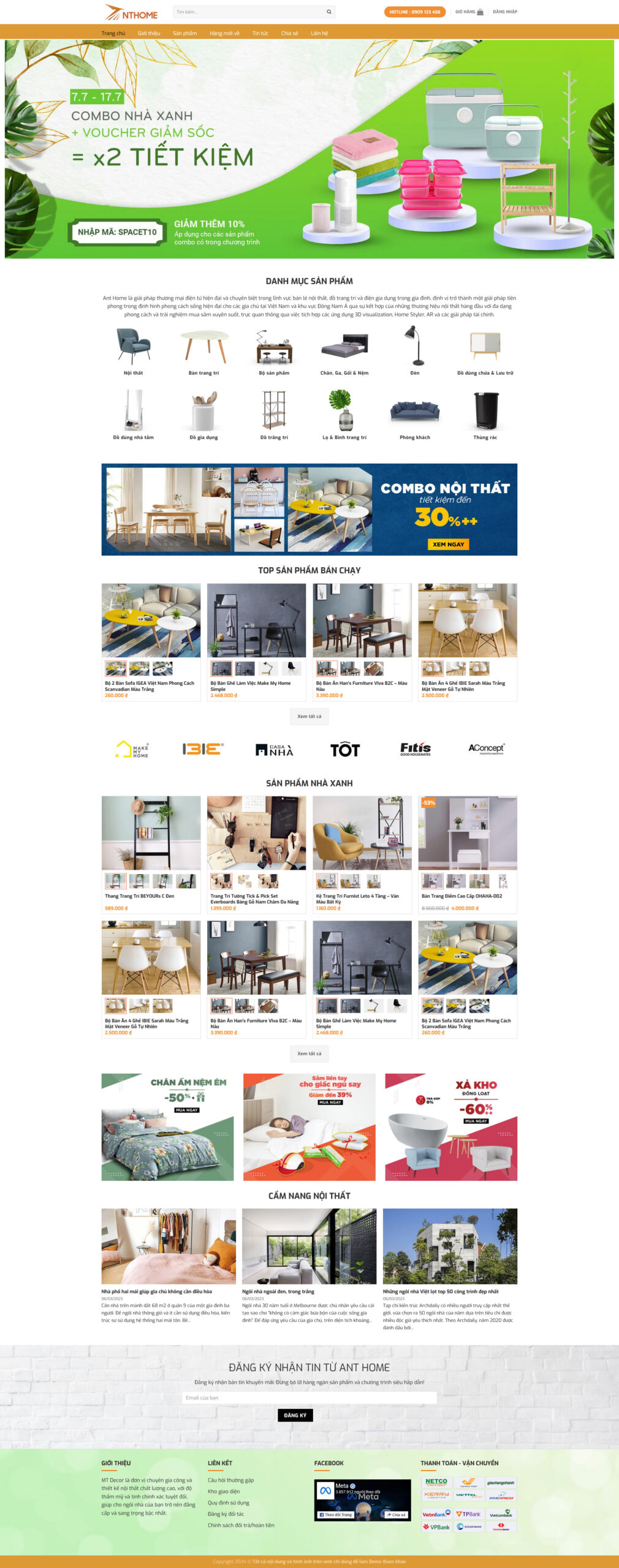 Giao diện Website Bán Nội Thất 28 – bố cục trưng bày sản phẩm nội thất hiện đại