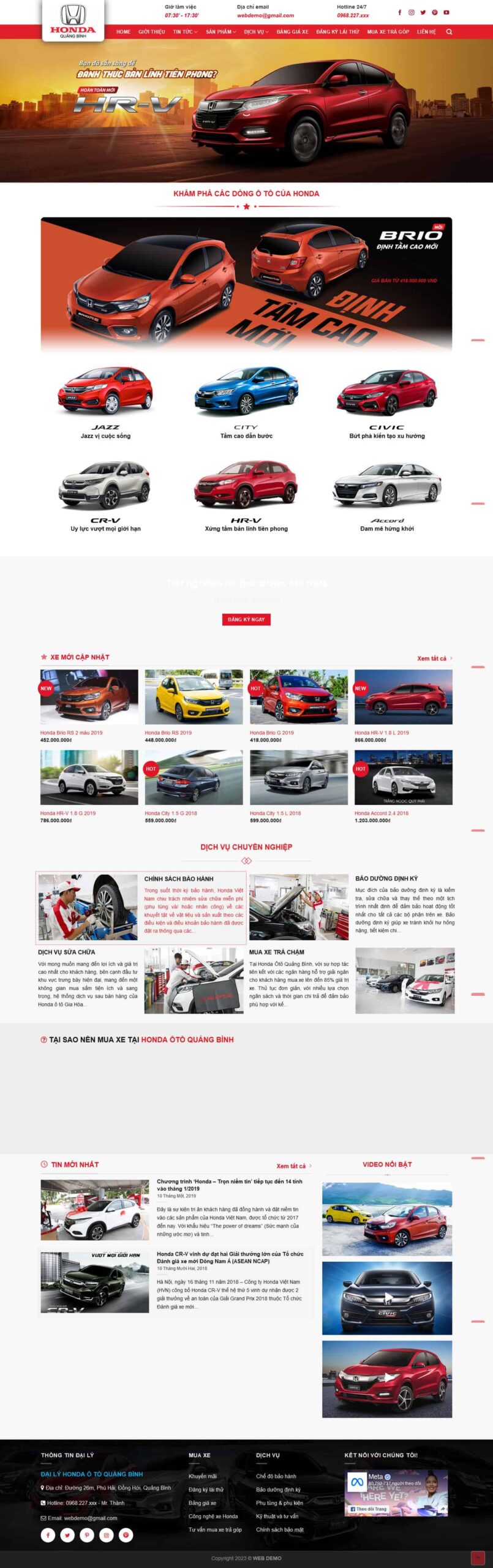 Website Bán Oto Honda 03 giao diện website showroom Honda với danh sách xe và dịch vụ hậu mãi