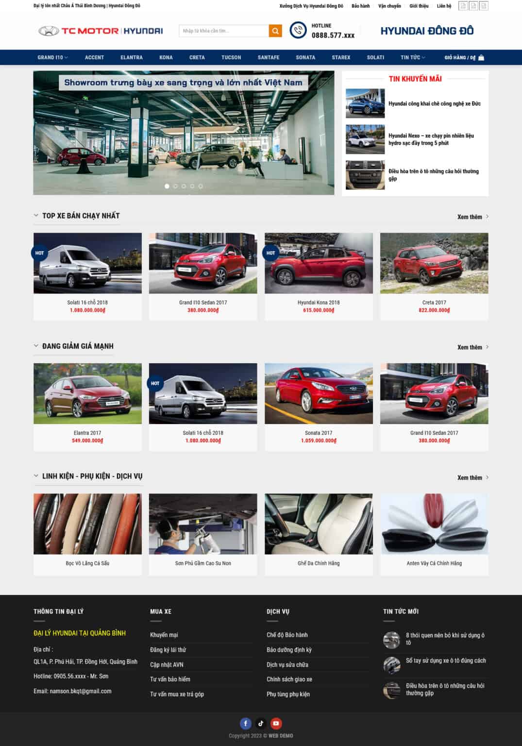 Website Bán Oto Hyundai 02 giao diện website showroom Hyundai với danh sách xe bán chạy và chương trình giảm giá