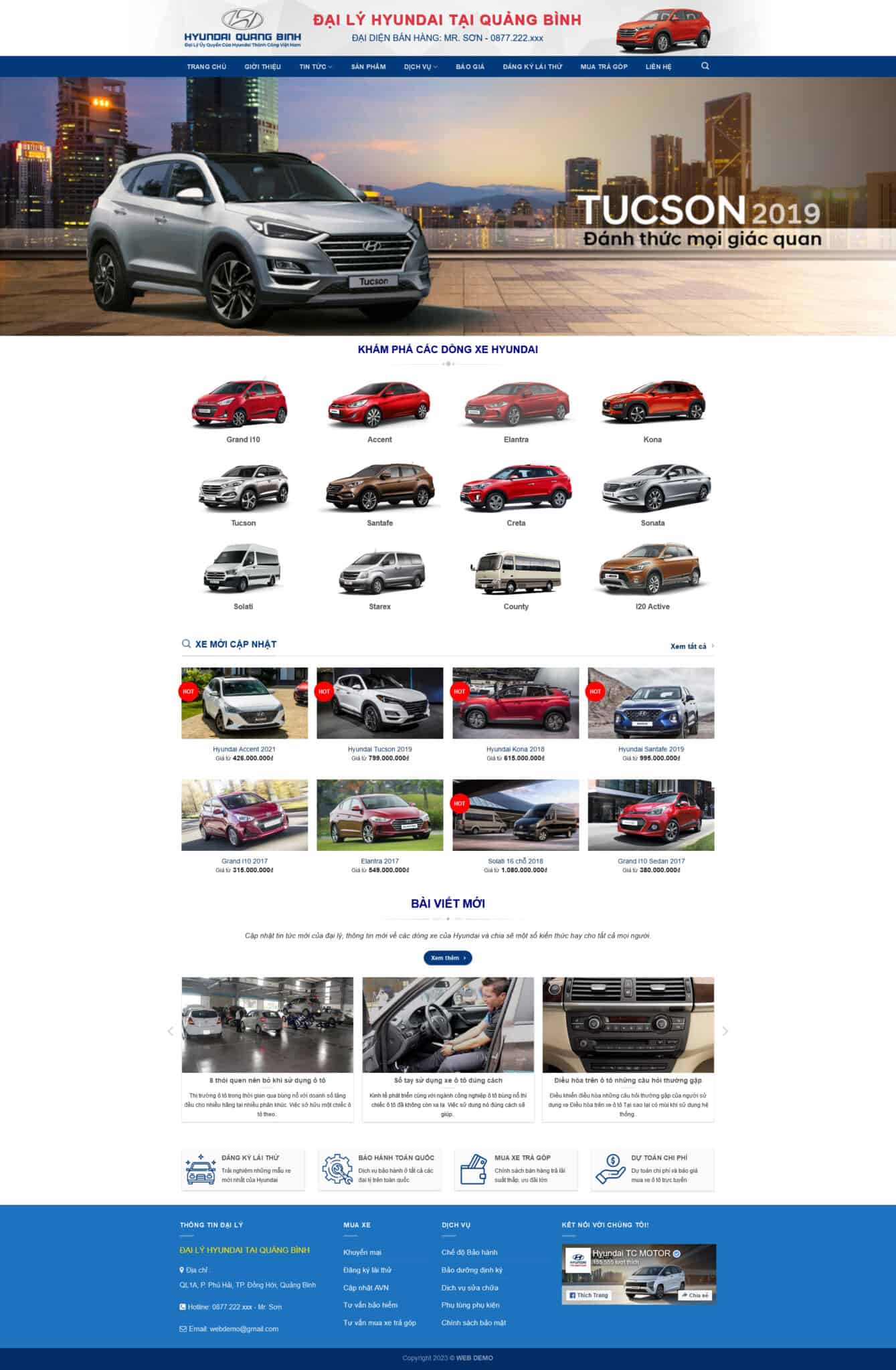 Website Bán Oto Hyundai 03 giao diện website bán hàng xe Hyundai trưng bày đầy đủ các dòng xe và hỗ trợ đăng ký lái thử