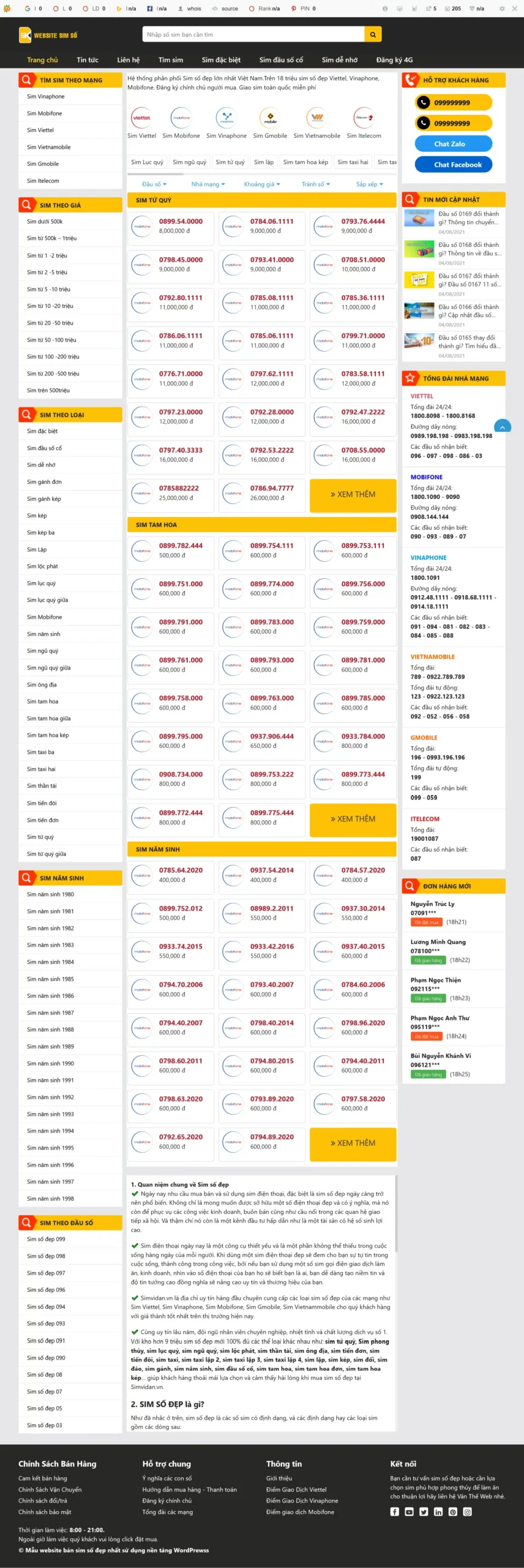Website Bán Sim – giao diện website bán sim số đẹp chuyên nghiệp, dễ tìm kiếm và quản lý