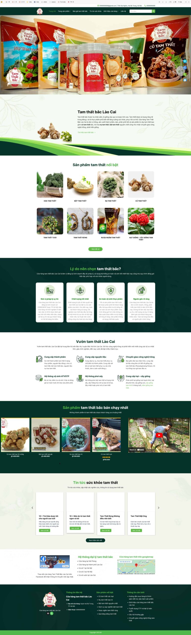 Website Bán Tâm Thất Bắc giao diện website bán tam thất bắc chuẩn SEO cho đơn vị kinh doanh dược liệu thiên nhiên
