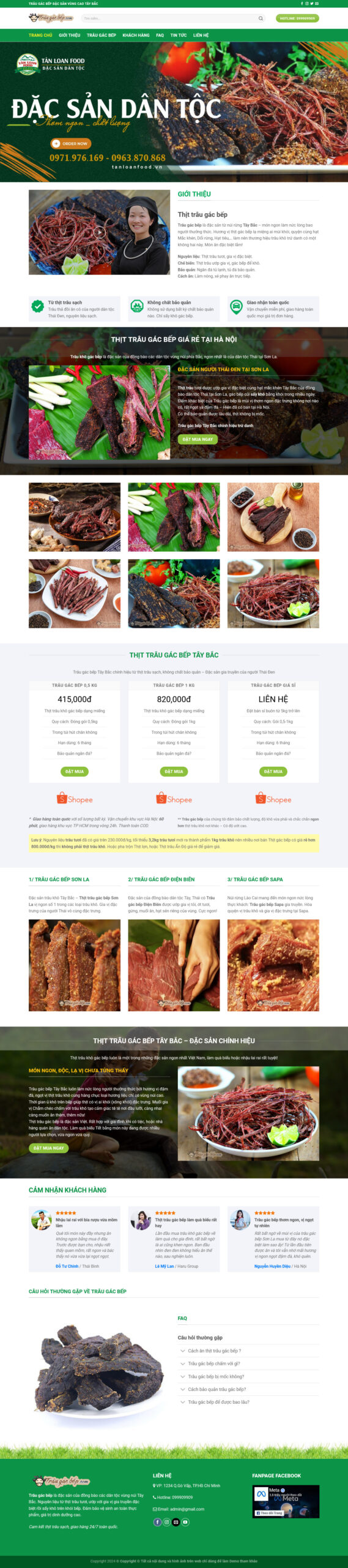 Website Bán Thịt Trâu Gác Bếp giao diện bán đặc sản dân tộc thịt trâu gác bếp online chuyên nghiệp