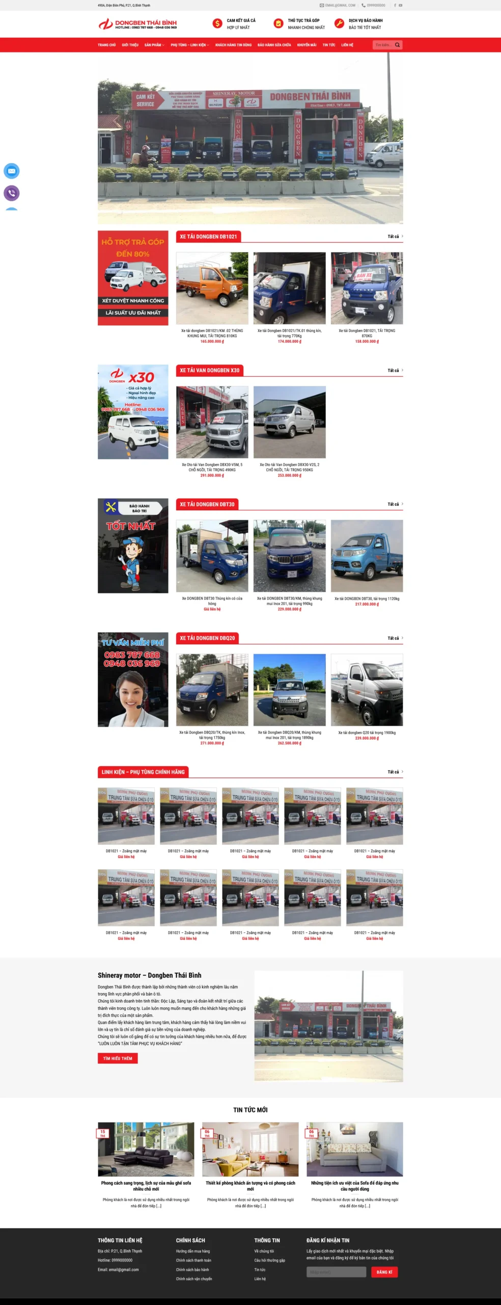 Website Bán Xe Ben giao diện website bán hàng xe ben và xe tải với bố cục trưng bày sản phẩm rõ ràng, giá bán minh bạch