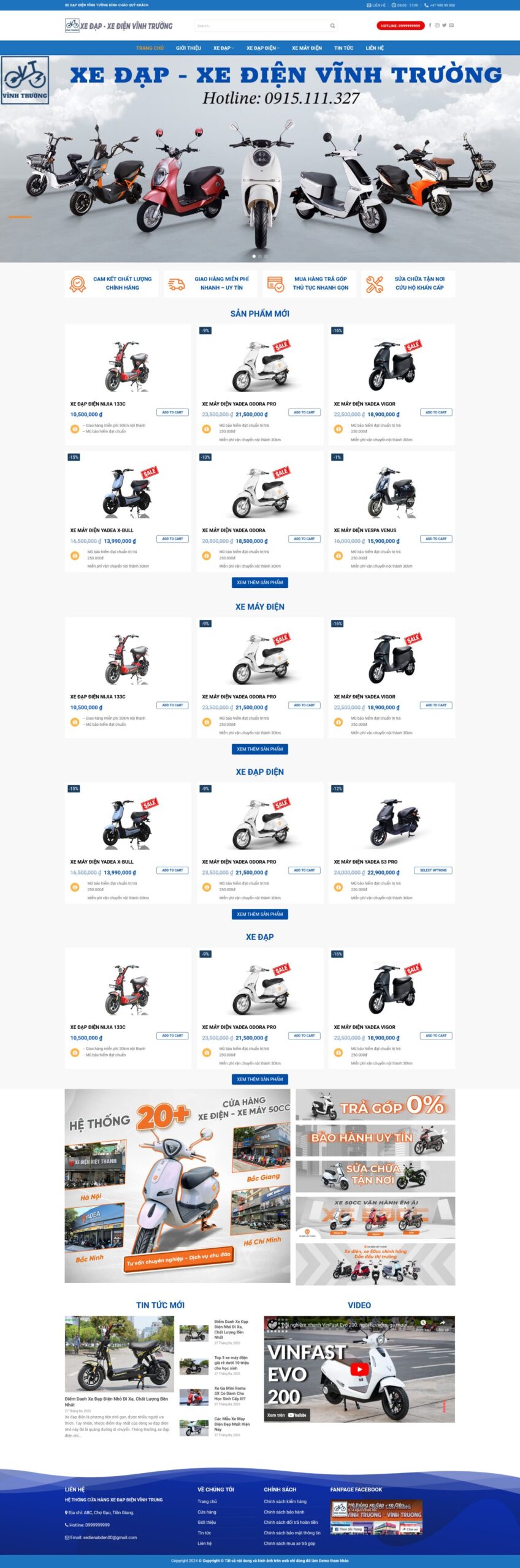 Giao diện Website Bán Xe Điện 01 – mẫu website xe cộ chuẩn SEO