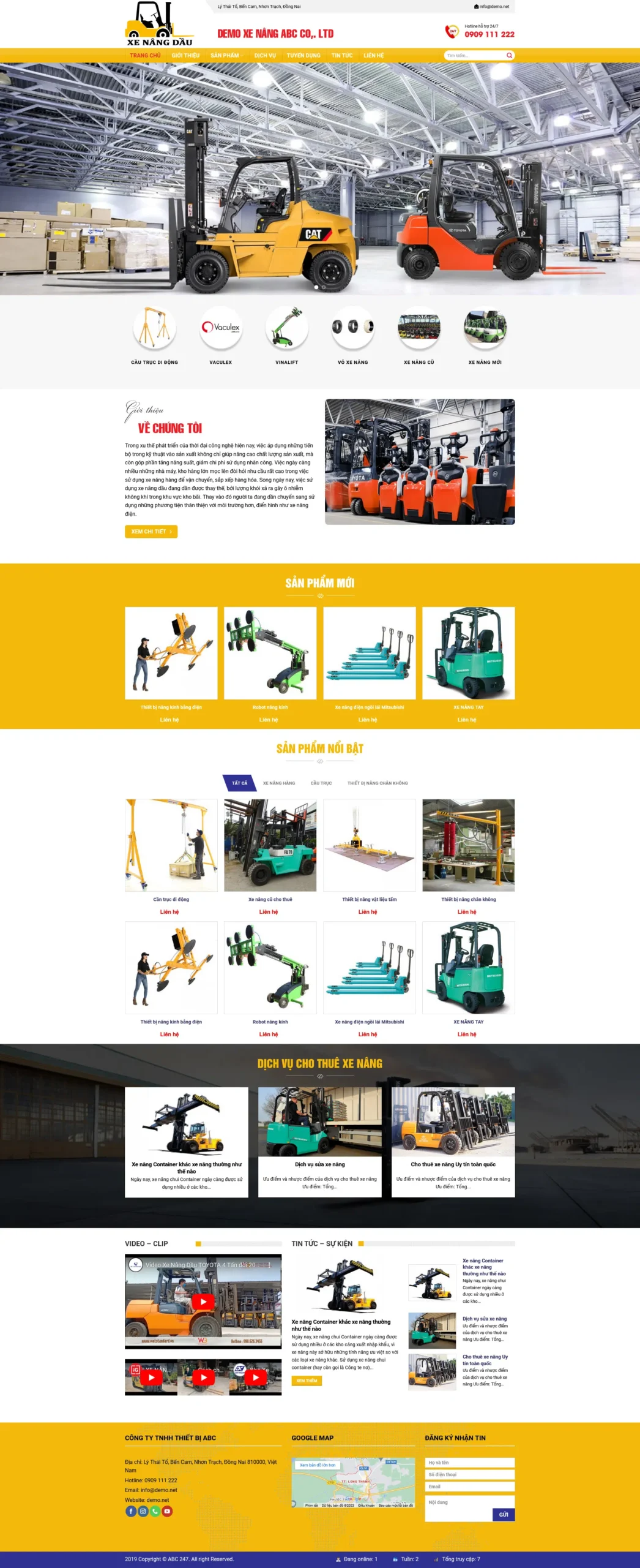 Website Bán Xe Nâng 01 giao diện website bán hàng xe nâng và thiết bị nâng hạ với bố cục rõ ràng, hình ảnh sản phẩm trực quan