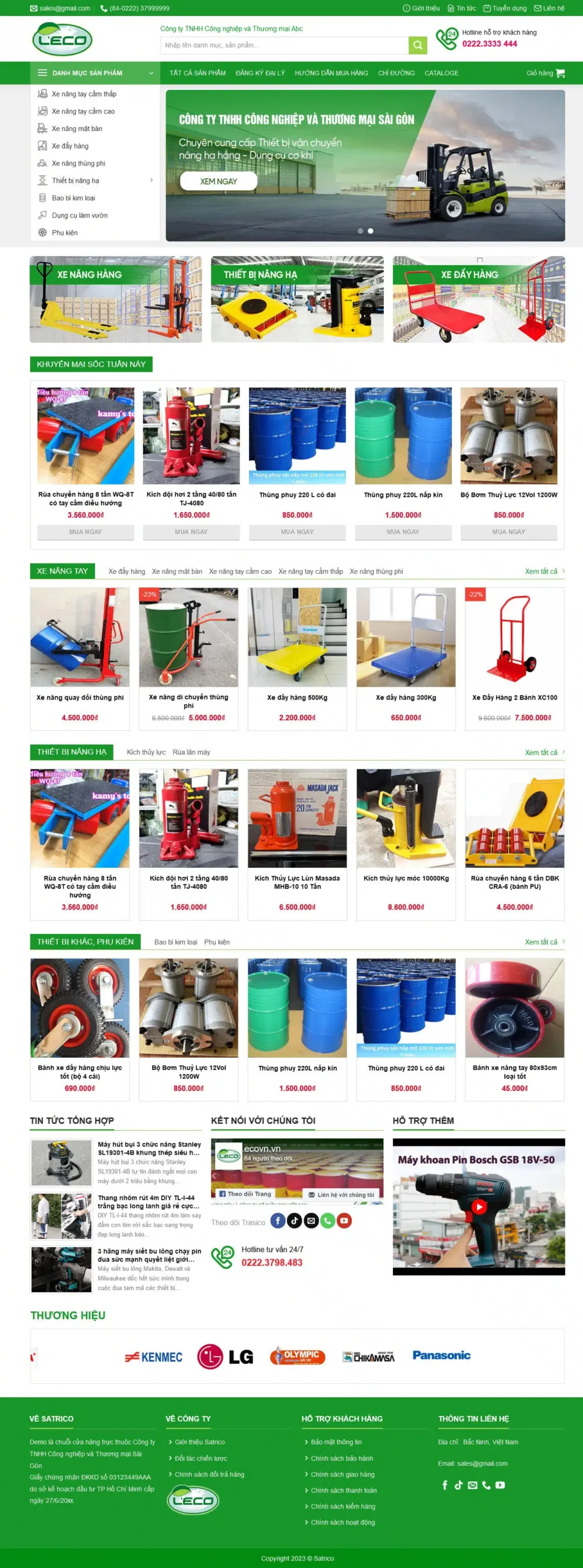 Website Bán Xe Nâng giao diện website bán hàng xe nâng và thiết bị nâng hạ với bố cục danh mục rõ ràng và giá bán minh bạch