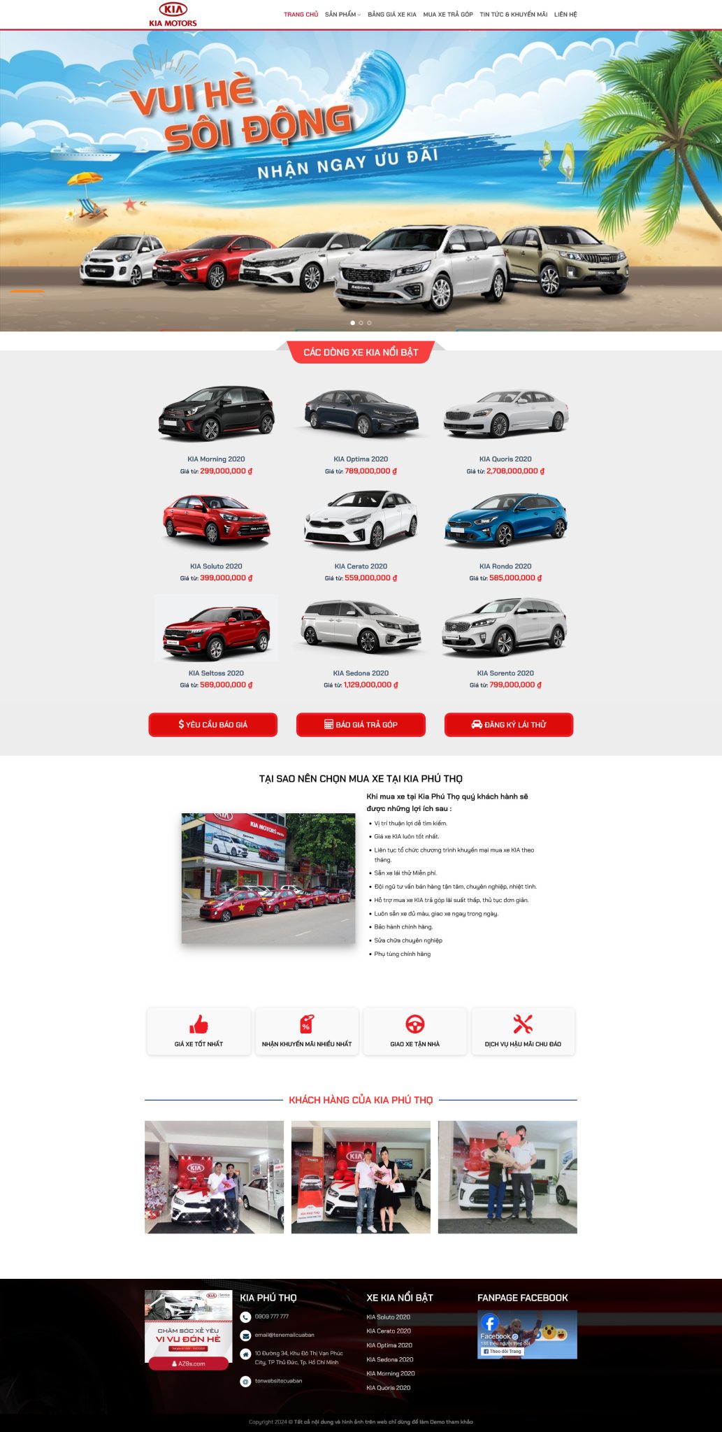 Website Bán Xe Oto KIA giao diện website bán hàng xe KIA với bố cục trưng bày xe và nút đăng ký lái thử nổi bật