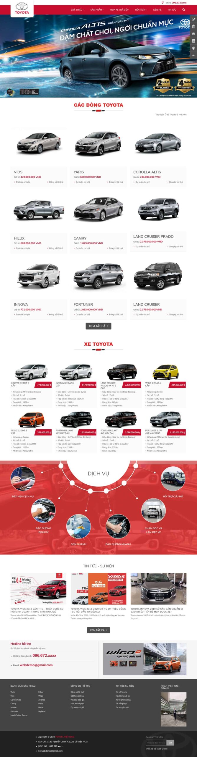 Website Bán Xe Toyota 03 giao diện website showroom Toyota với danh sách xe và giá bán rõ ràng