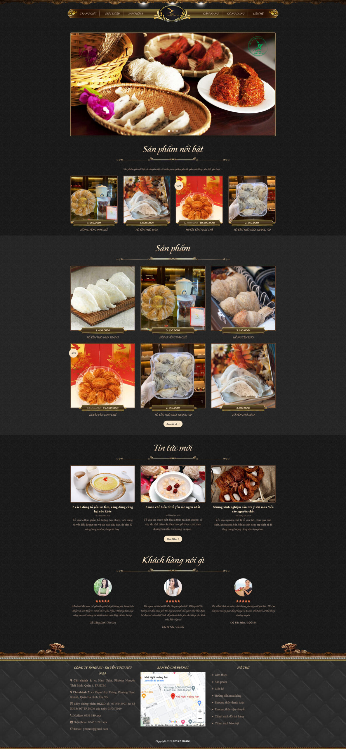 Website Bán Yến Sào 01 giao diện bán tổ yến yến tinh chế yến chưng cao cấp online chuyên nghiệp