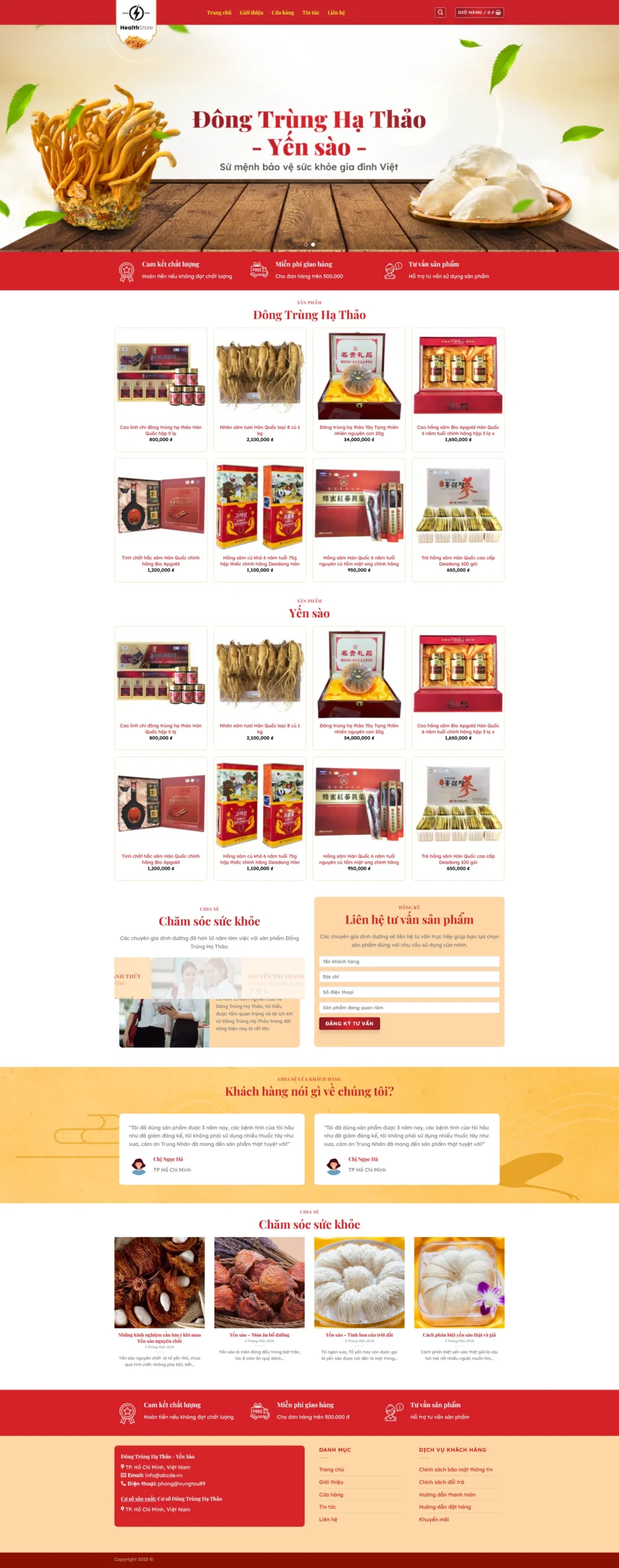 Website Bán Yến Sào 1 giao diện bán đông trùng hạ thảo yến sào chăm sóc sức khỏe online chuyên nghiệp