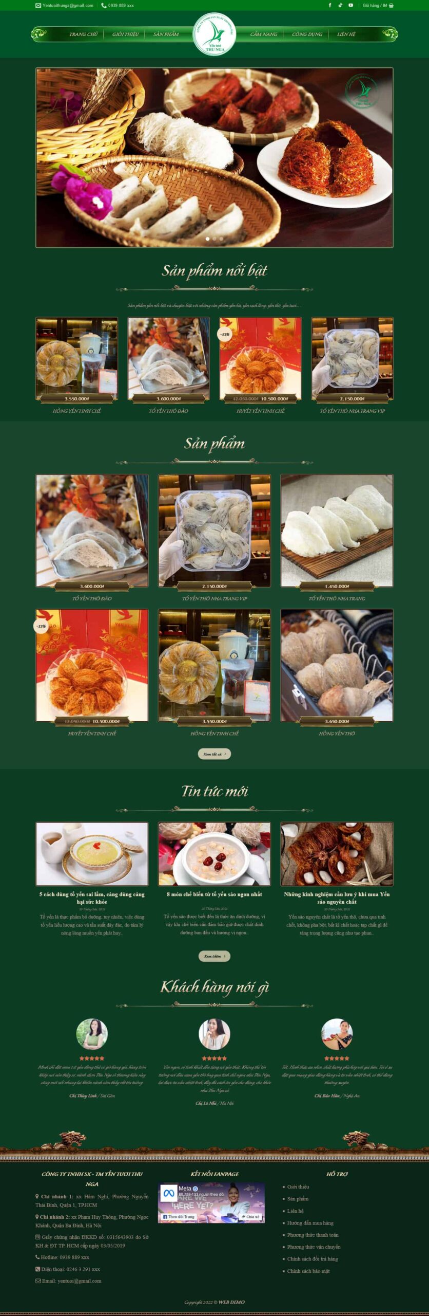 Website Bán Yến Sào giao diện bán tổ yến tinh chế, yến huyết cao cấp online chuyên nghiệp