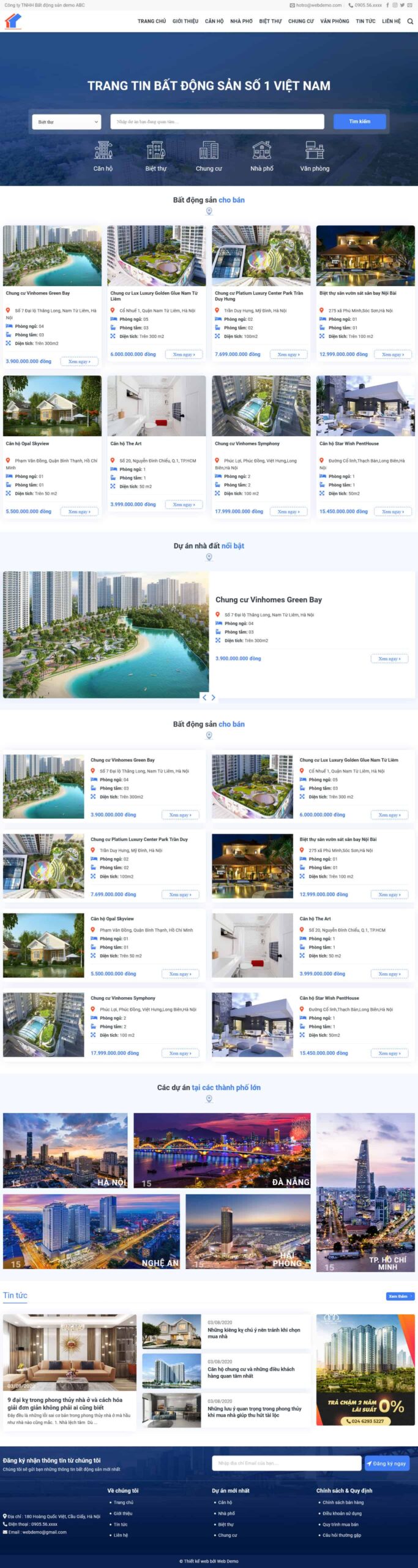 Website Bất Động Sản 39 – giao diện website đăng tin bất động sản với tìm kiếm và danh sách nhà đất hiện đại