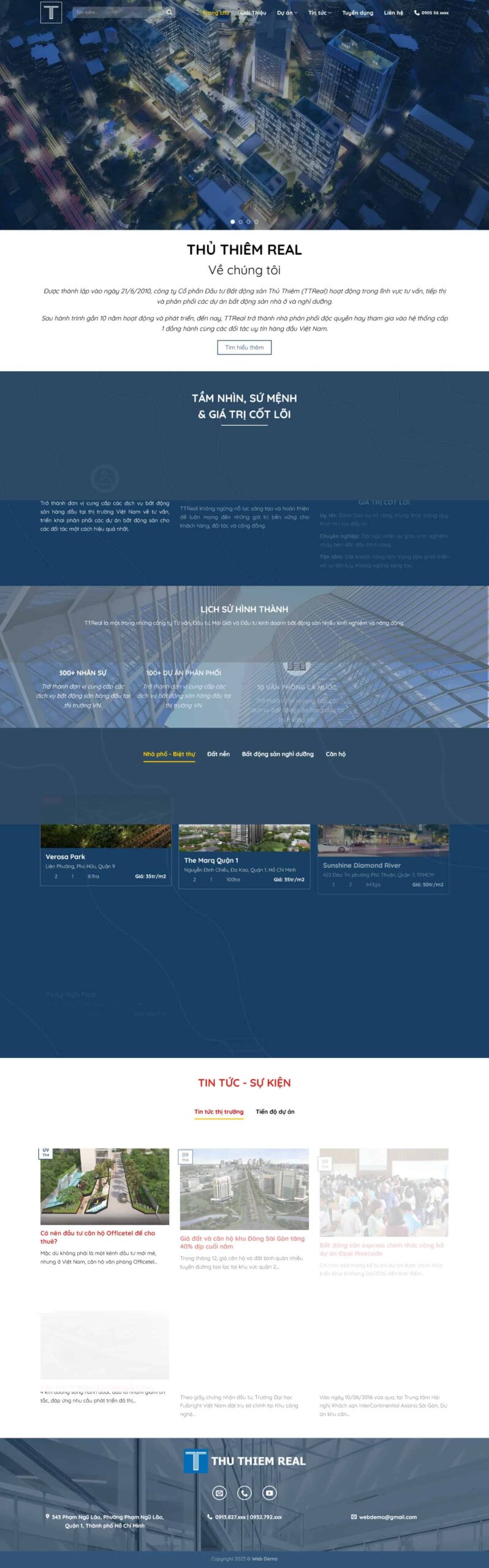 Website Bất Động Sản Thủ Thiên Real – giao diện website doanh nghiệp bất động sản hiện đại, giới thiệu dự án và thương hiệu