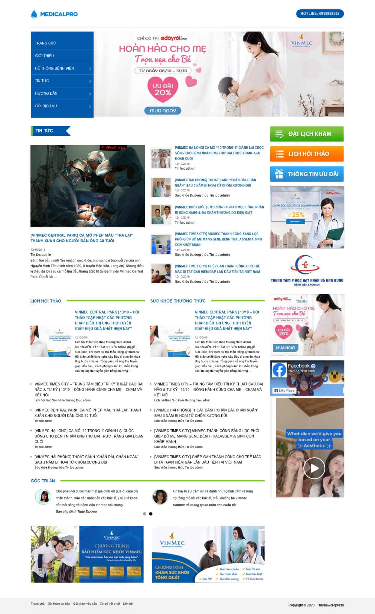 Website Bệnh Viện giao diện website bệnh viện chuyên nghiệp, bố cục chuẩn SEO