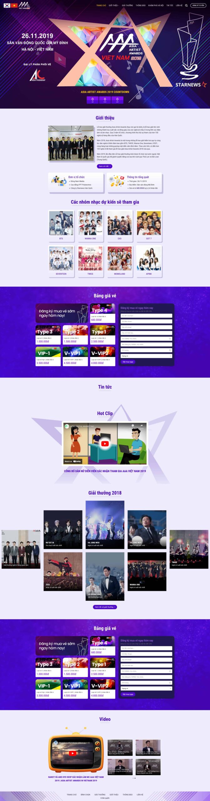 Website Chương Trình Sự Kiện – giao diện website sự kiện chuyên nghiệp, bố cục rõ ràng, dễ theo dõi thông tin.