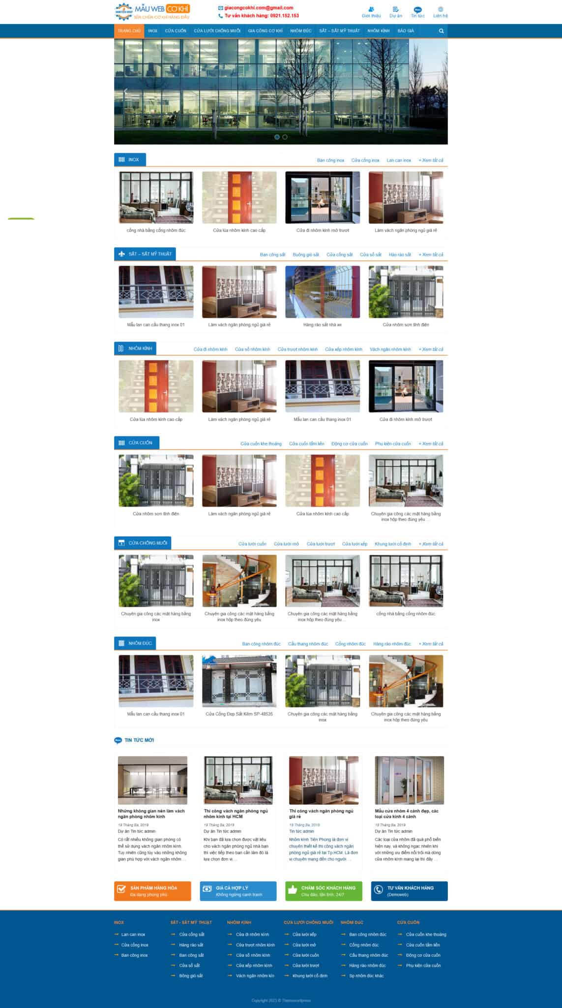 Website Cơ Khí – giao diện bán hàng cơ khí và nhôm kính chuyên nghiệp