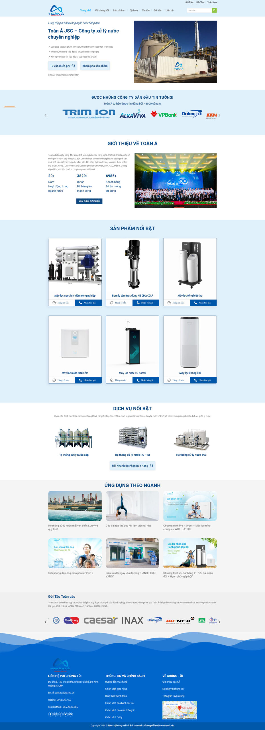 Giao diện Website Công Ty Bán Máy Lọc Nước – bố cục trưng bày sản phẩm máy lọc nước hiện đại