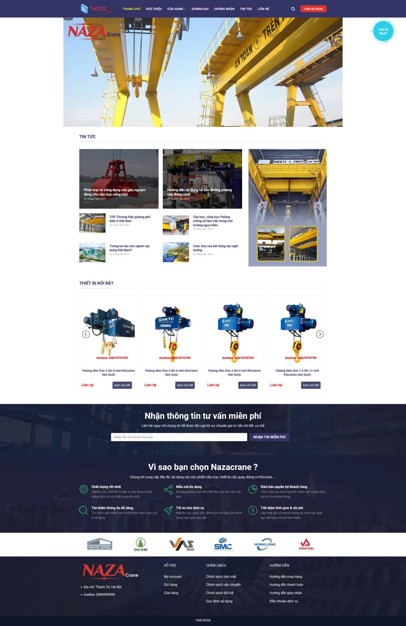 Website Công Ty Cẩu Trục giao diện website doanh nghiệp cẩu trục và thiết bị nâng hạ công nghiệp chuyên nghiệp