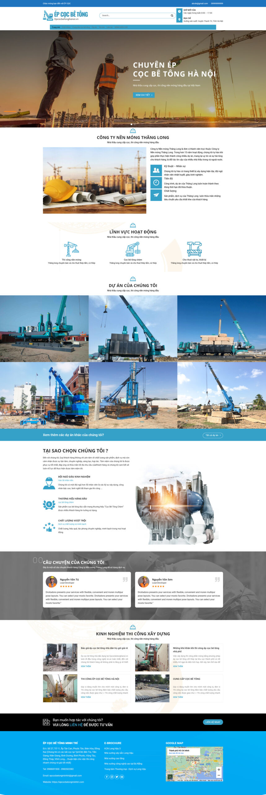 Website Công Ty Ép Cọc Bê Tông giao diện công ty xây dựng nền móng chuyên nghiệp