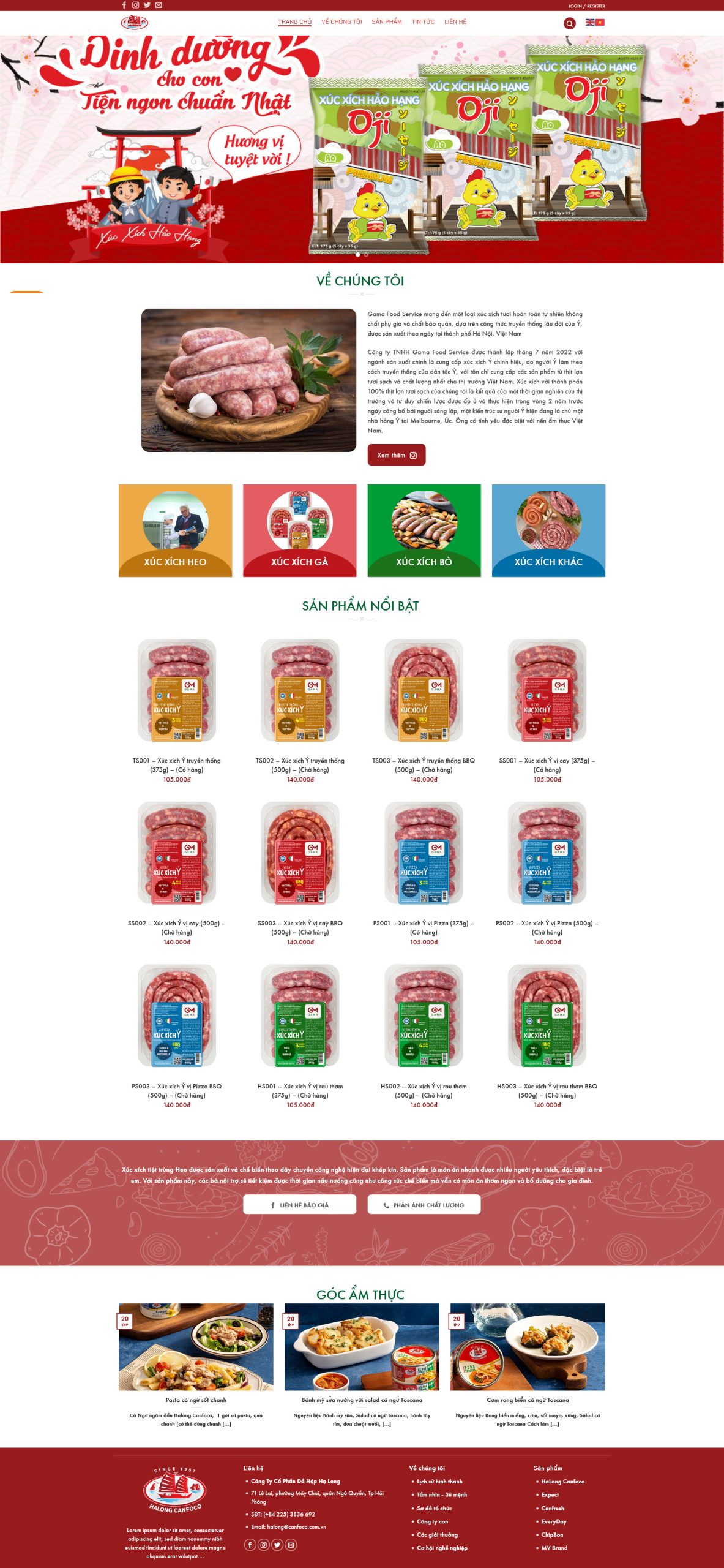 Giao diện Website Công Ty Thực Phẩm Xúc Xích – mẫu website thực phẩm chuẩn SEO