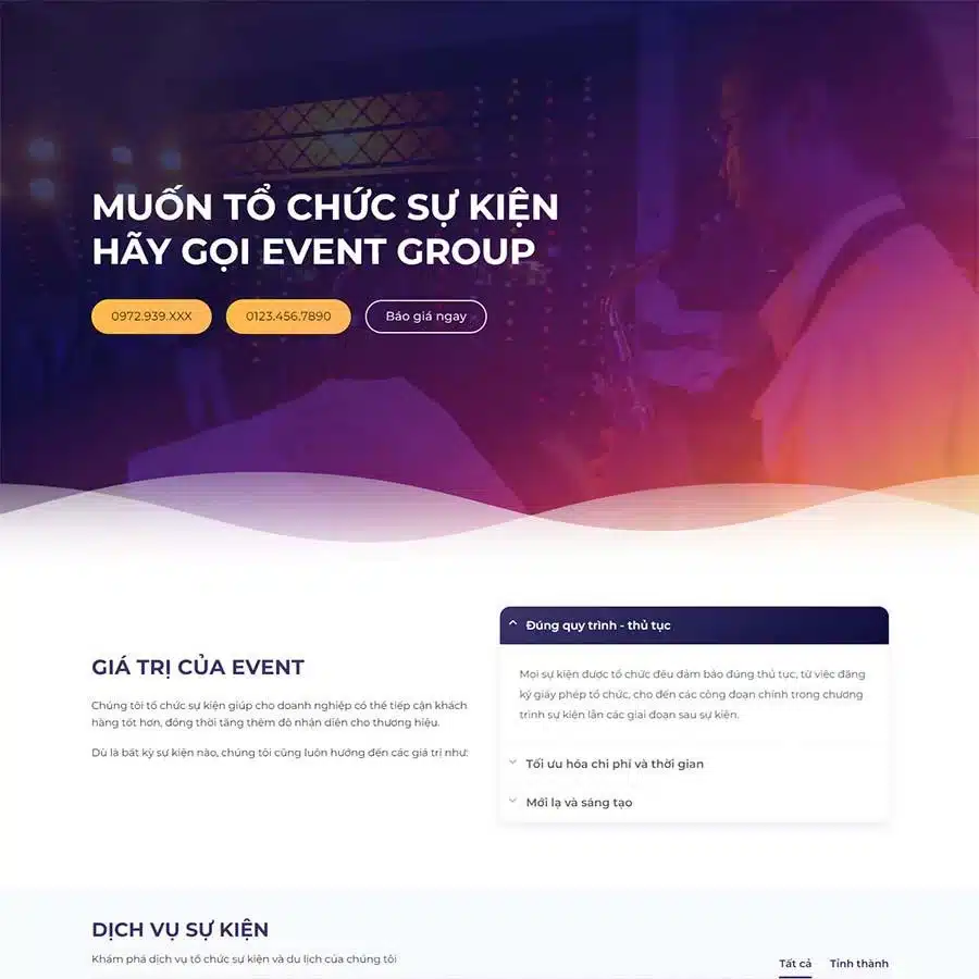 Website Công Ty Tổ Chức Sự Kiện 07 – giao diện website tổ chức sự kiện hiện đại, nổi bật.