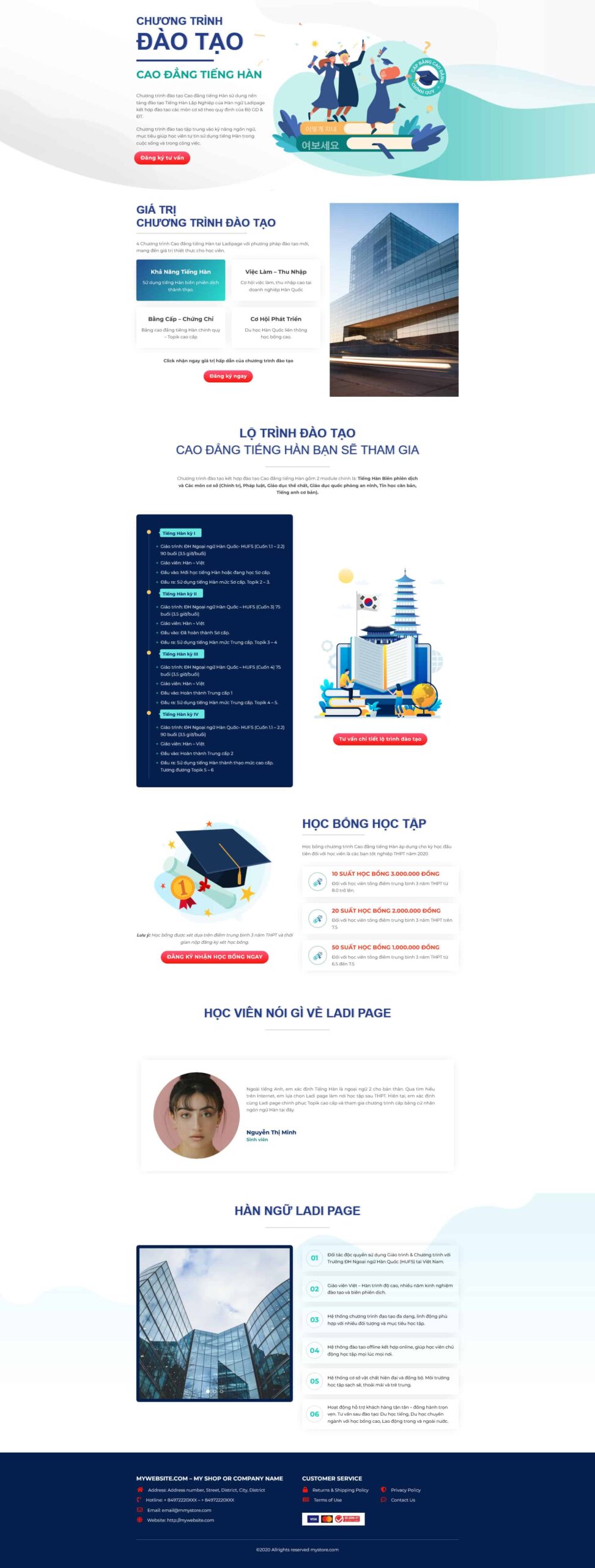 Website Cử Nhân Du Học giao diện landing page chương trình đào tạo tiếng Hàn và du học chuyên nghiệp