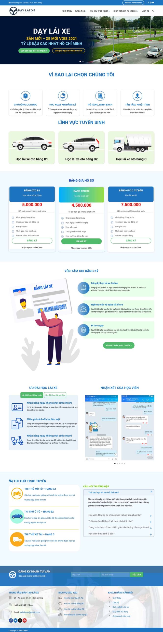Website Dạy Lái Xe 02 giao diện website trung tâm đào tạo lái xe với khóa học B1 B2 C và bảng giá rõ ràng