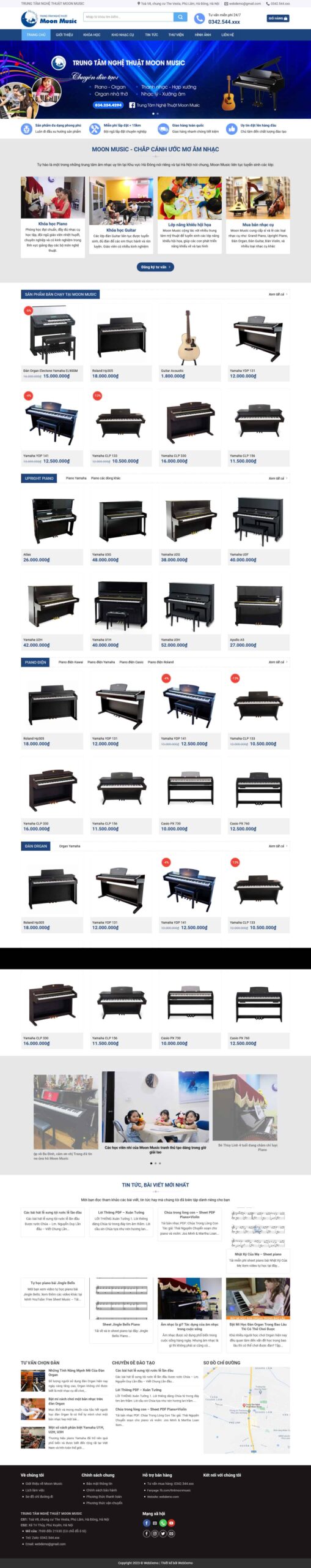 Website Dạy Nhạc giao diện website giáo dục trung tâm âm nhạc chuyên nghiệp, tích hợp khóa học và bán nhạc cụ