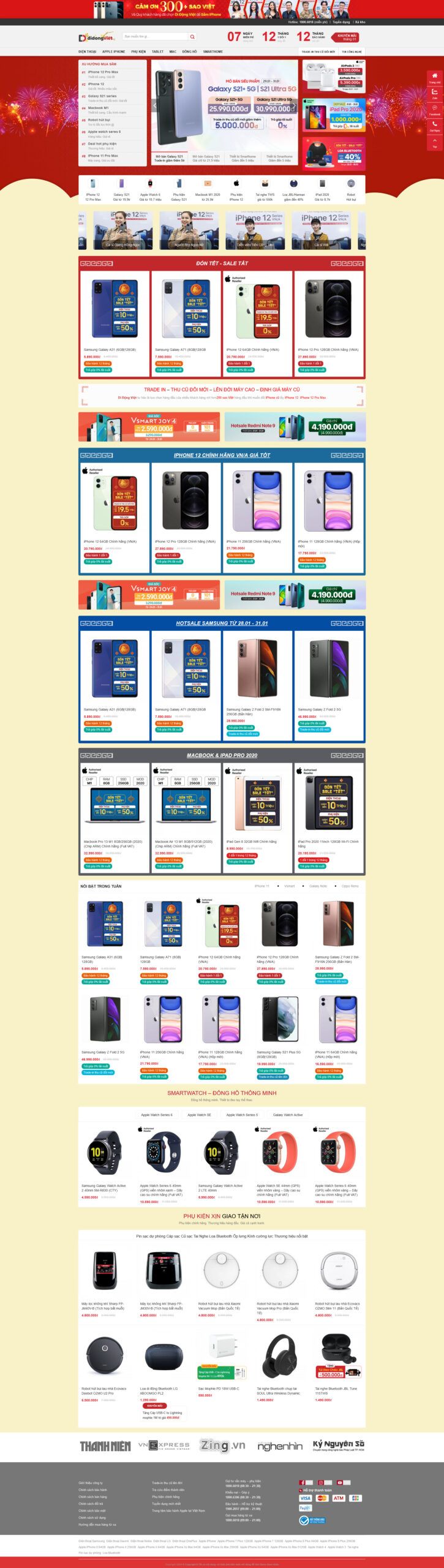 Website Di Động Việt – giao diện website bán điện thoại hiện đại, bố cục rõ ràng.