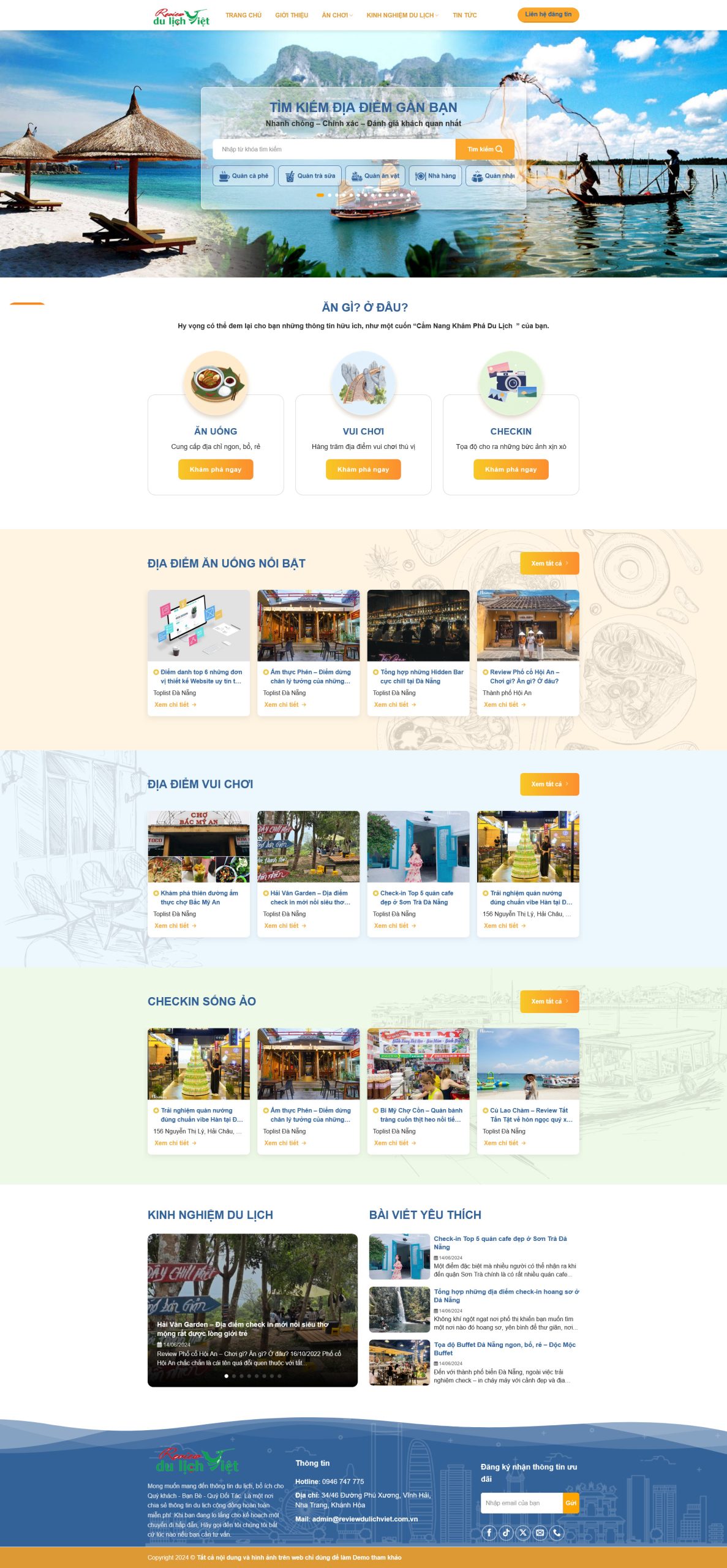 Giao diện Website Địa Điểm Ăn Uống Du Lịch chuẩn SEO cho trang review du lịch