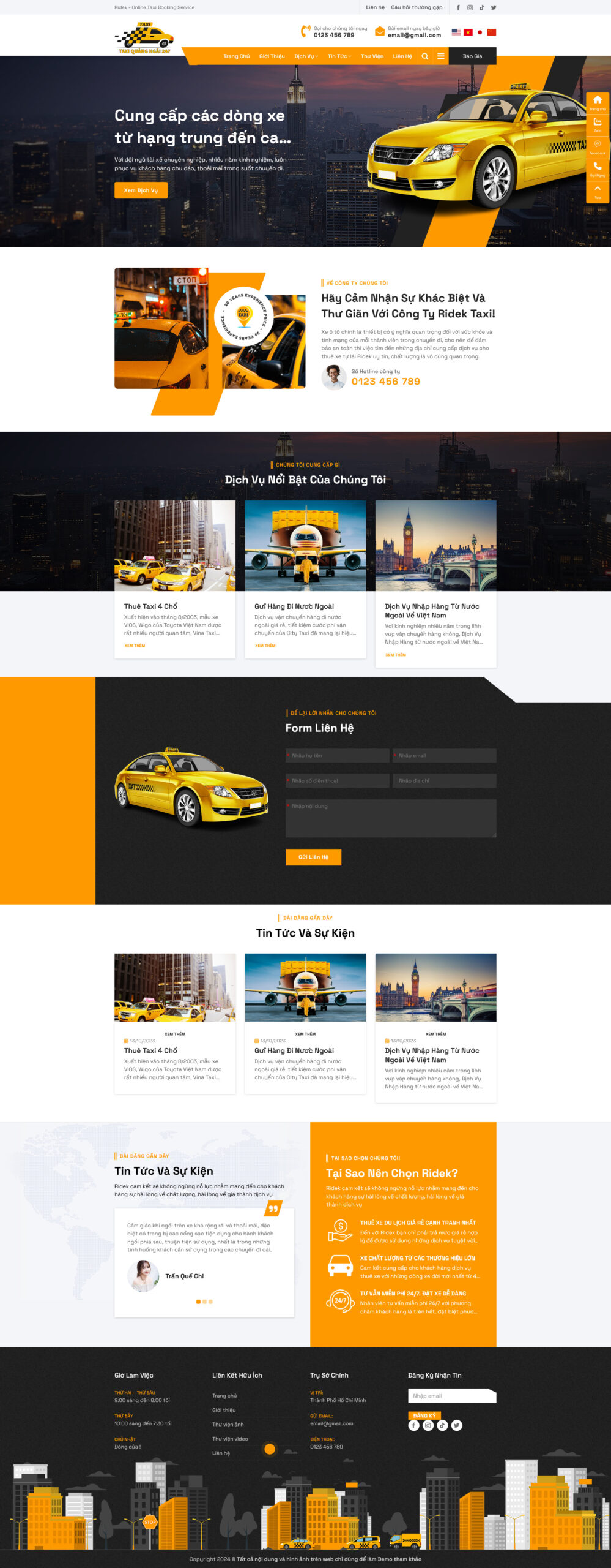 Giao diện Website Dịch Vụ Cho Thuê Taxi 07 – bố cục giới thiệu dịch vụ taxi và vận chuyển