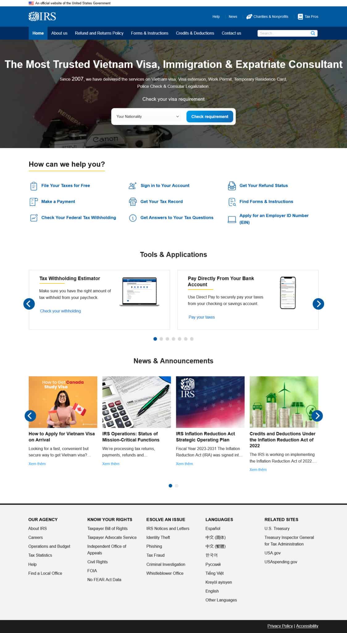 Website Dịch Vụ Làm Visa – giao diện website dịch vụ tư vấn và làm visa chuyên nghiệp.