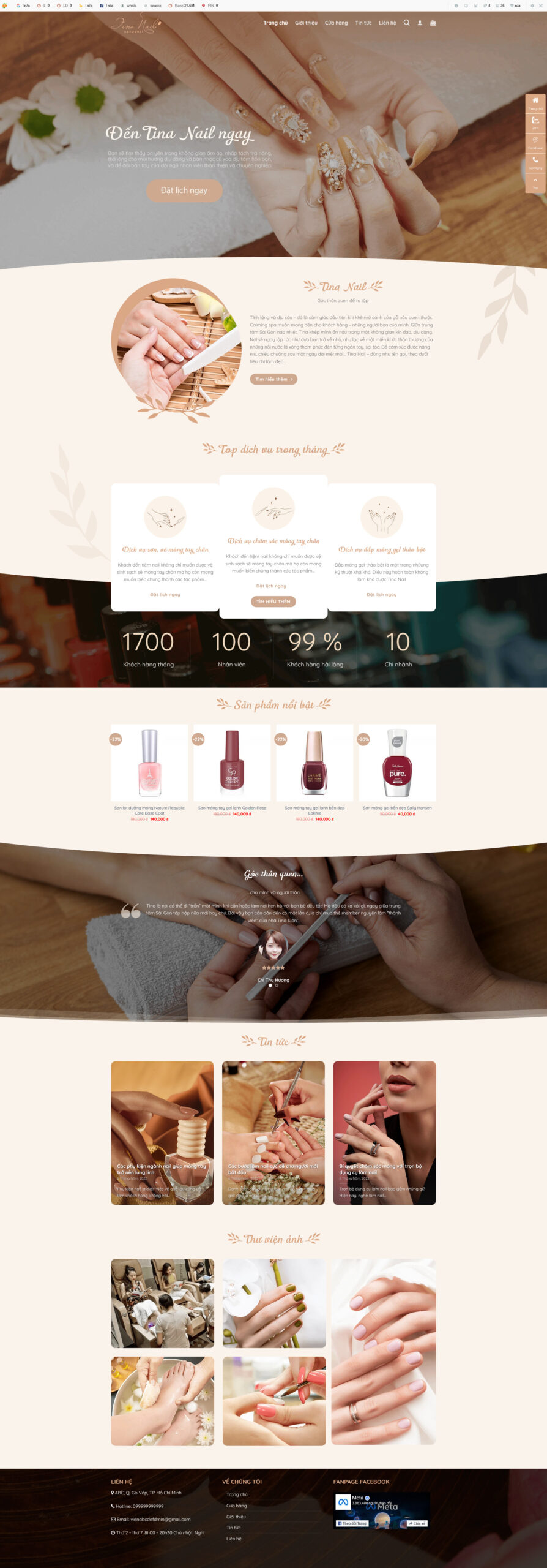 Website Dịch Vụ Nail Và Phụ Kiện mẫu website spa nail cao cấp và phụ kiện làm móng