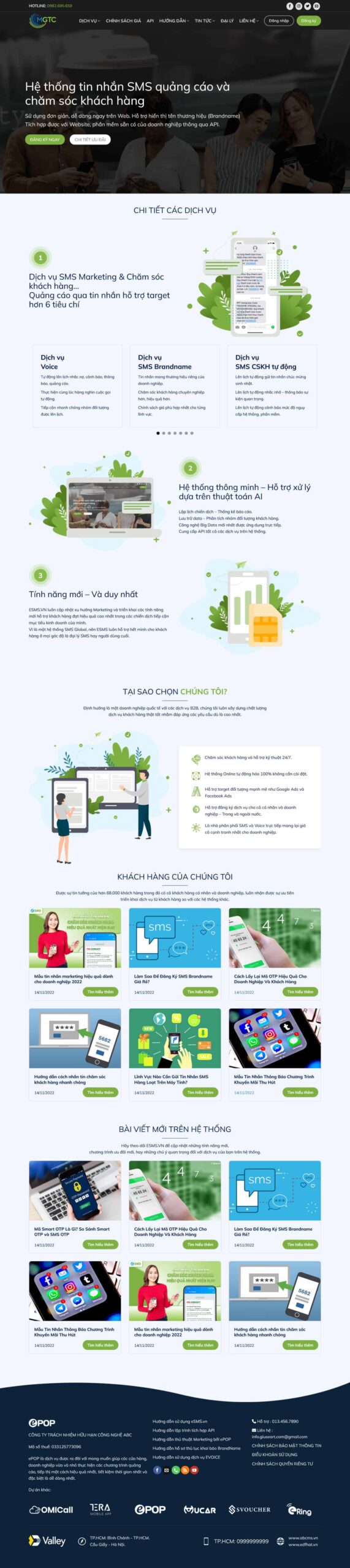 Website Dịch Vụ SMS giao diện website dịch vụ SMS marketing và chăm sóc khách hàng