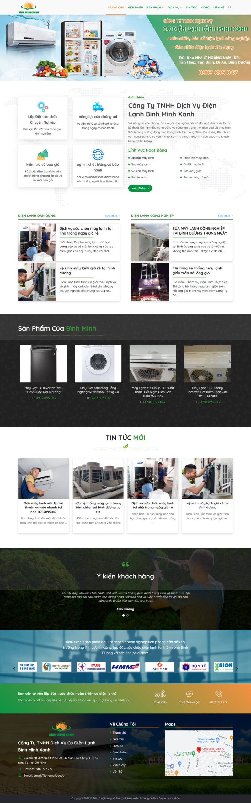 Website Dịch Vụ Sửa Điện Lạnh – giao diện website dịch vụ sửa chữa và bảo trì điện lạnh chuyên nghiệp