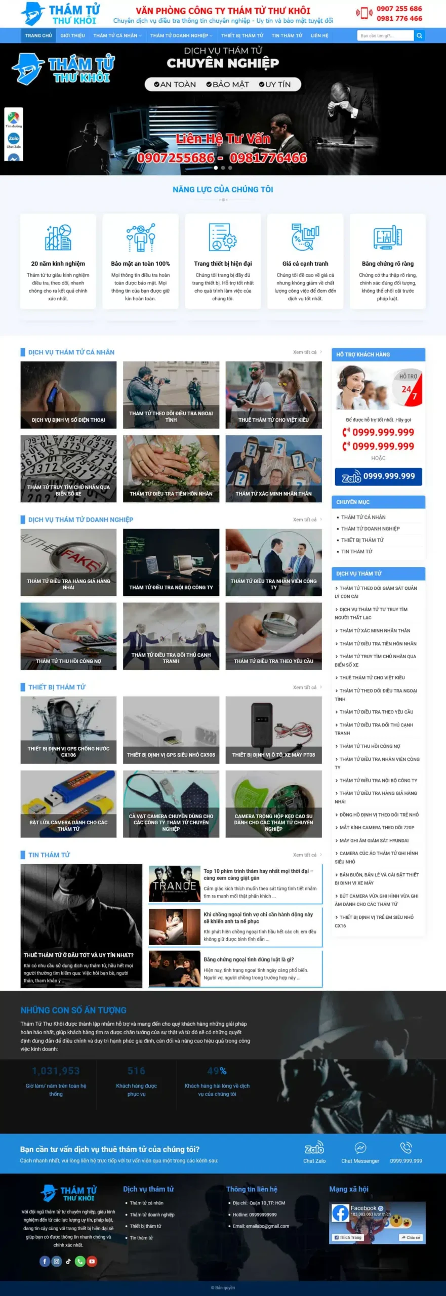Website Dịch Vụ Thám Tử giao diện website thám tử chuyên nghiệp và bảo mật